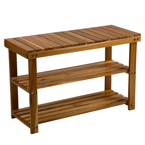 Inolait Acacia Wood 3 Tier Shoe Rack Bench, Natural