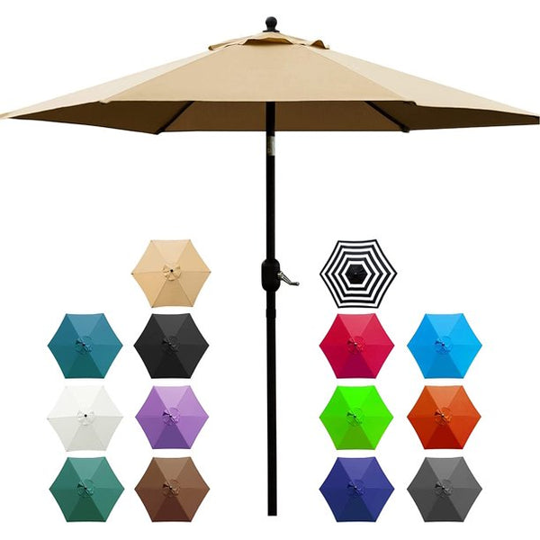 7.5' Patio Umbrella Outdoor Table Market Umbrella with Push Button Tilt/Crank, 6 Ribs (Tan)