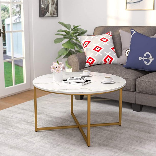 36in Faux Marble Modern Living Room Round Accent Side Coffee Table