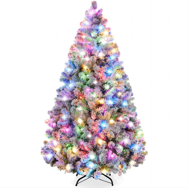 Inolait 7.5ft Pre-Lit Christmas Pine Tree with Flocked Branches, 550 Warm-White Multicolored Lights