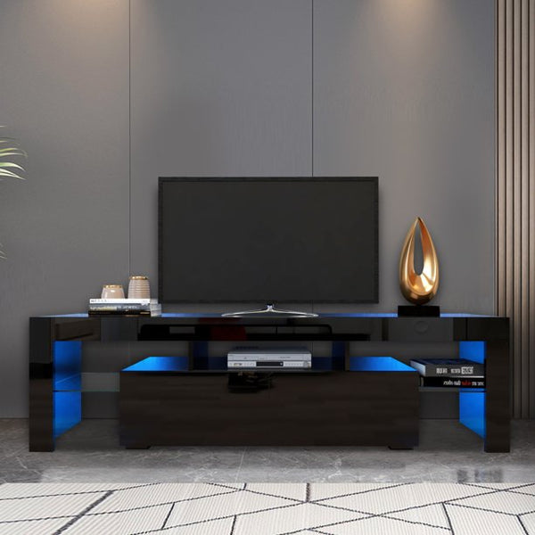 Inolait Modern Black TV Stand, 20 Colors LED TV Stand with Remote Control Lights