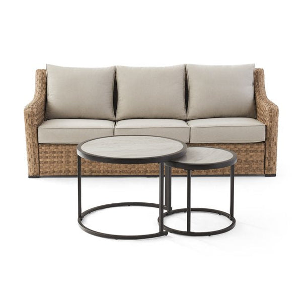 3-Piece Sofa & Nesting Tables Set with Patio Cover