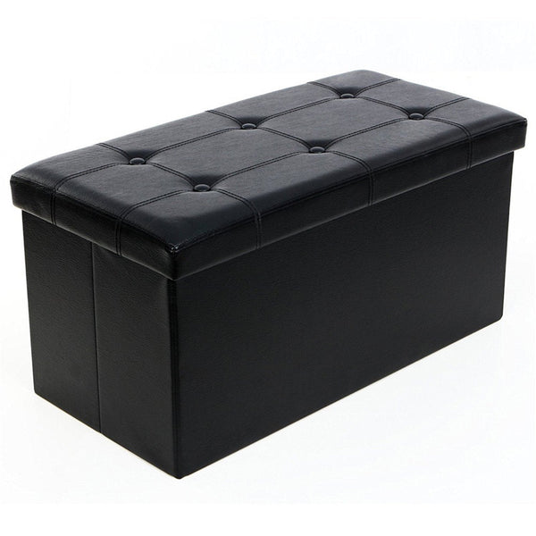 Inolait 30 in Foldable storage ottoman Faux Leather Footstool Black