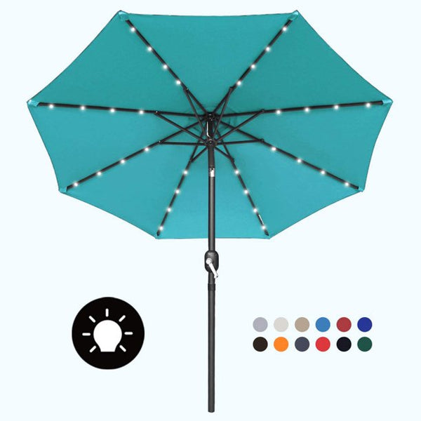 Patio Umbrella with 32 Solar LED Lights -8 Ribs (7.5ft,Turquoise)
